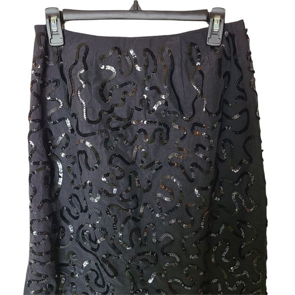 Talbots Long Skirt Black Sequin Swirl Detail Size 6 Lined - Picture 7 of 8